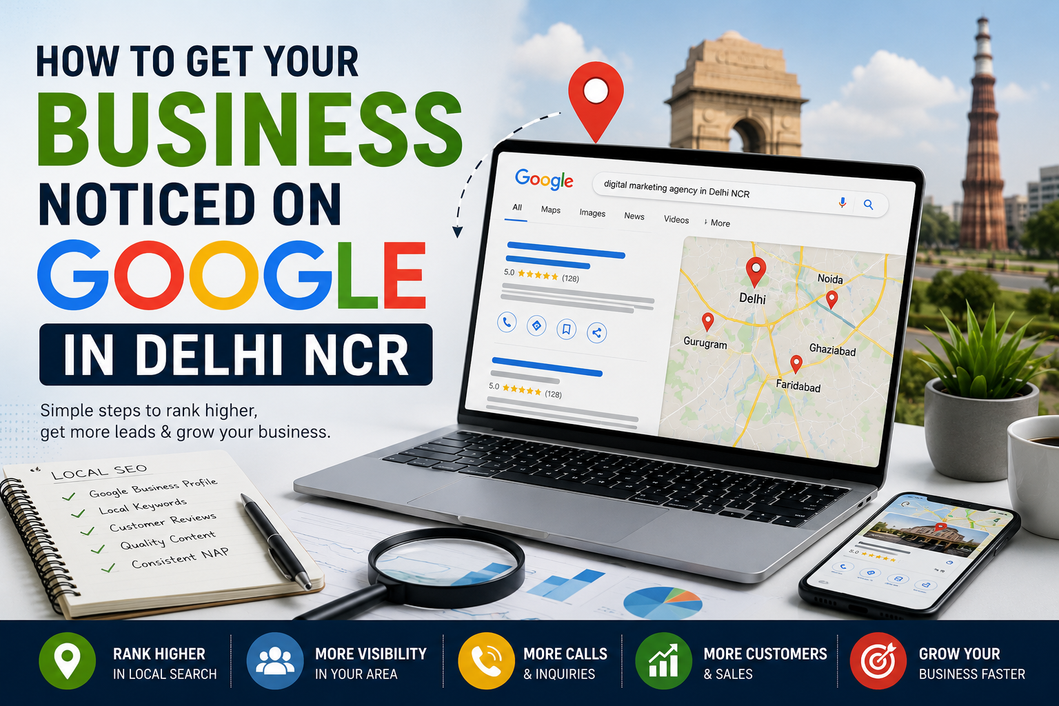 Local SEO tips to help businesses get noticed on Google in Delhi NCR Copy alt text